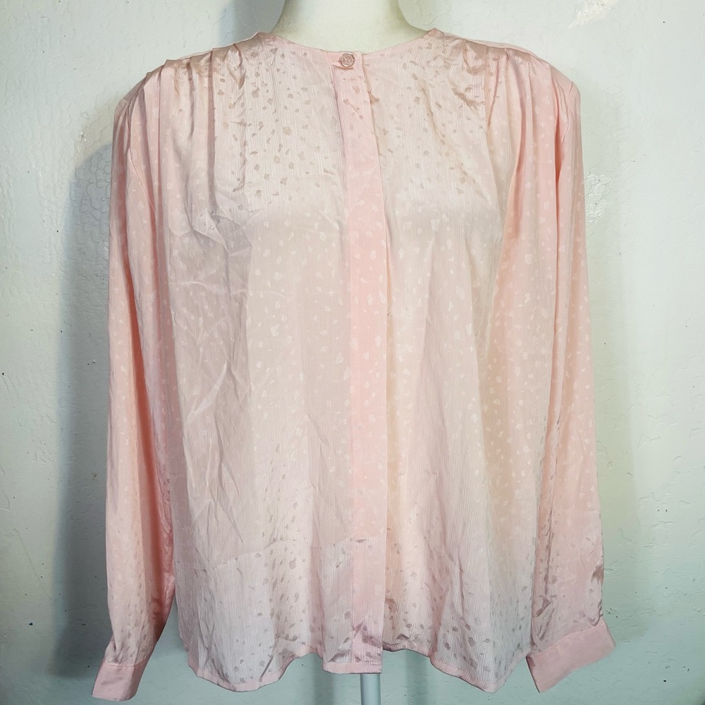 Vintage 80s 90s Marlis by Elle Designs Inc. Size 16 Pale Pink Blouse Top Button
